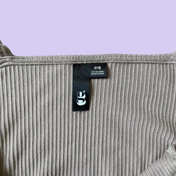 Ribbed Chain Strap Crop Top Taupe Beige | Size P/S - Picture 4 of 5